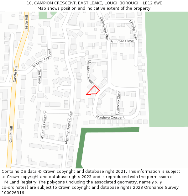 10, CAMPION CRESCENT, EAST LEAKE, LOUGHBOROUGH, LE12 6WE: Location map and indicative extent of plot