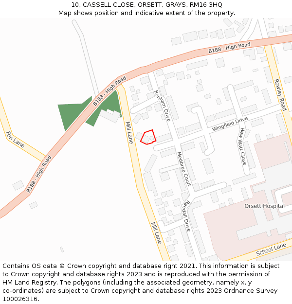 10, CASSELL CLOSE, ORSETT, GRAYS, RM16 3HQ: Location map and indicative extent of plot