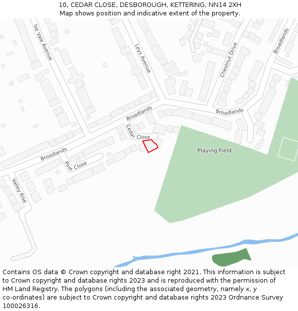 10, CEDAR CLOSE, DESBOROUGH, KETTERING, NN14 2XH: Location map and indicative extent of plot