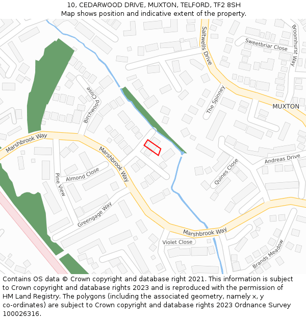 10, CEDARWOOD DRIVE, MUXTON, TELFORD, TF2 8SH: Location map and indicative extent of plot