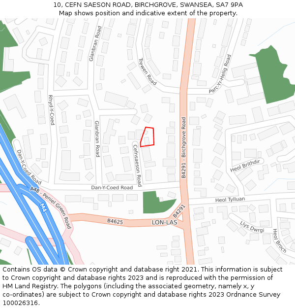 10, CEFN SAESON ROAD, BIRCHGROVE, SWANSEA, SA7 9PA: Location map and indicative extent of plot