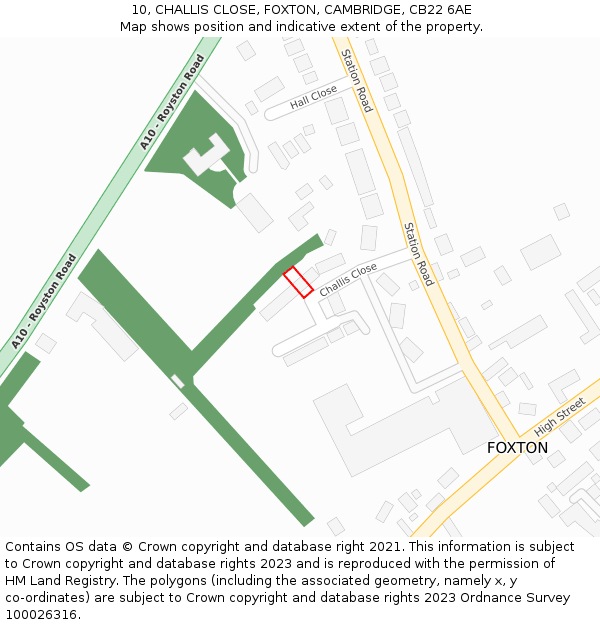 10, CHALLIS CLOSE, FOXTON, CAMBRIDGE, CB22 6AE: Location map and indicative extent of plot