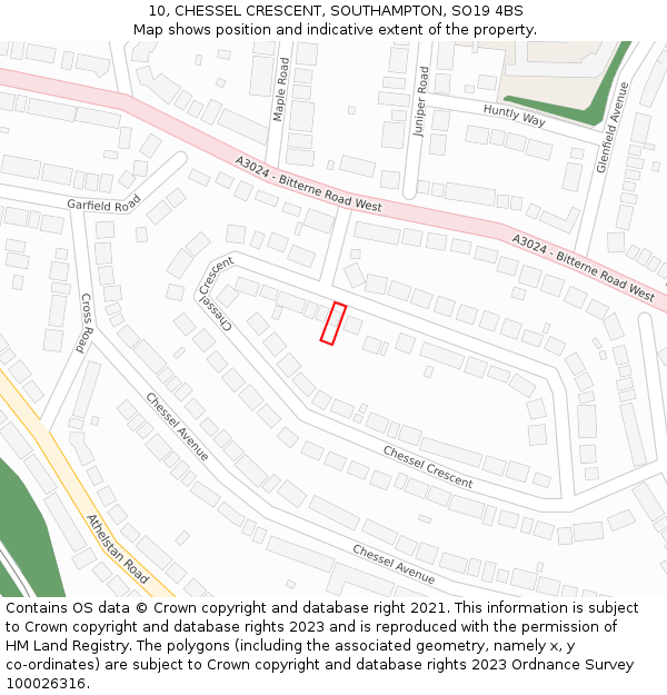 10, CHESSEL CRESCENT, SOUTHAMPTON, SO19 4BS: Location map and indicative extent of plot