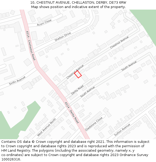 10, CHESTNUT AVENUE, CHELLASTON, DERBY, DE73 6RW: Location map and indicative extent of plot