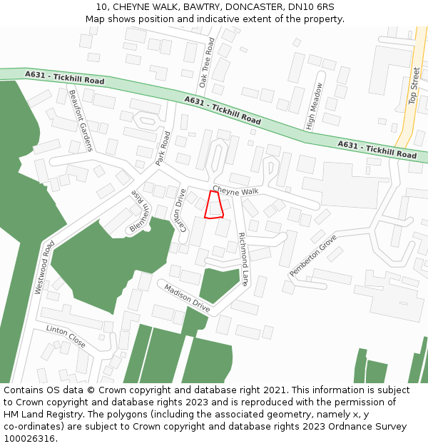 10, CHEYNE WALK, BAWTRY, DONCASTER, DN10 6RS: Location map and indicative extent of plot