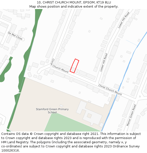 10, CHRIST CHURCH MOUNT, EPSOM, KT19 8LU: Location map and indicative extent of plot