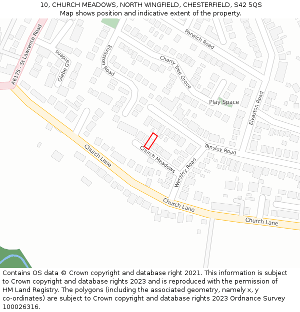 10, CHURCH MEADOWS, NORTH WINGFIELD, CHESTERFIELD, S42 5QS: Location map and indicative extent of plot