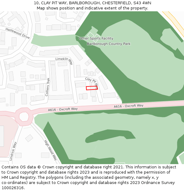 10, CLAY PIT WAY, BARLBOROUGH, CHESTERFIELD, S43 4WN: Location map and indicative extent of plot