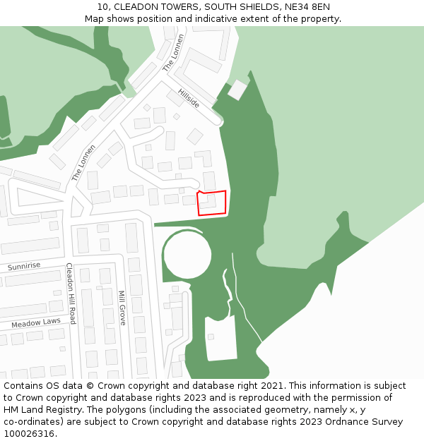 10, CLEADON TOWERS, SOUTH SHIELDS, NE34 8EN: Location map and indicative extent of plot