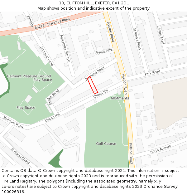 10, CLIFTON HILL, EXETER, EX1 2DL: Location map and indicative extent of plot