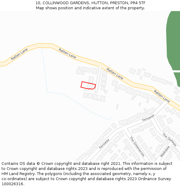 10, COLLINWOOD GARDENS, HUTTON, PRESTON, PR4 5TF: Location map and indicative extent of plot