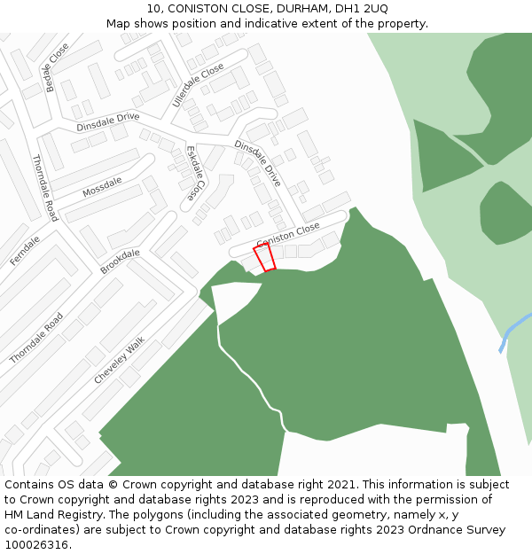 10, CONISTON CLOSE, DURHAM, DH1 2UQ: Location map and indicative extent of plot