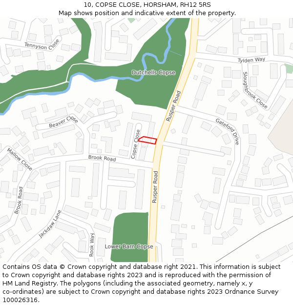 10, COPSE CLOSE, HORSHAM, RH12 5RS: Location map and indicative extent of plot