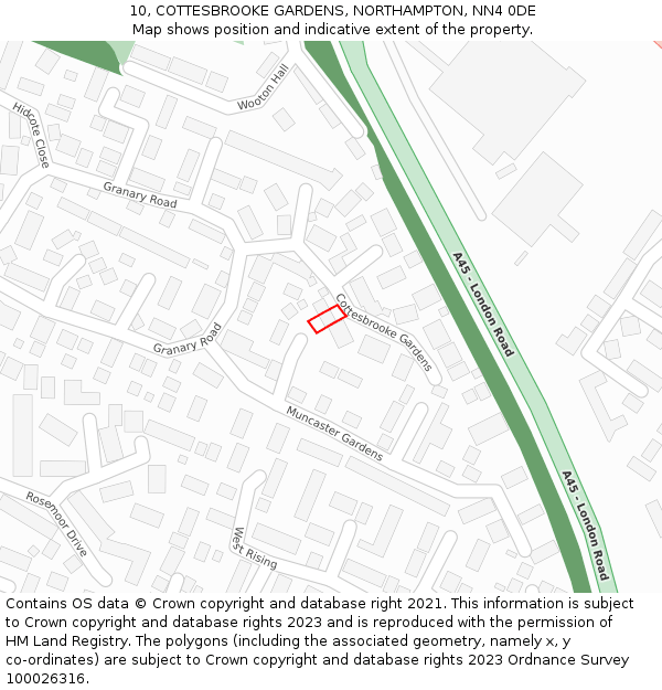 10, COTTESBROOKE GARDENS, NORTHAMPTON, NN4 0DE: Location map and indicative extent of plot