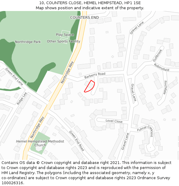 10, COUNTERS CLOSE, HEMEL HEMPSTEAD, HP1 1SE: Location map and indicative extent of plot