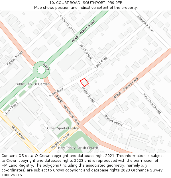 10, COURT ROAD, SOUTHPORT, PR9 9ER: Location map and indicative extent of plot