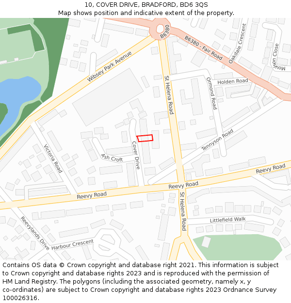 10, COVER DRIVE, BRADFORD, BD6 3QS: Location map and indicative extent of plot