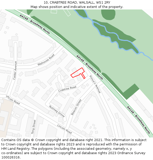 10, CRABTREE ROAD, WALSALL, WS1 2RY: Location map and indicative extent of plot