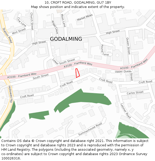 10, CROFT ROAD, GODALMING, GU7 1BY: Location map and indicative extent of plot