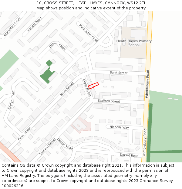 10, CROSS STREET, HEATH HAYES, CANNOCK, WS12 2EL: Location map and indicative extent of plot