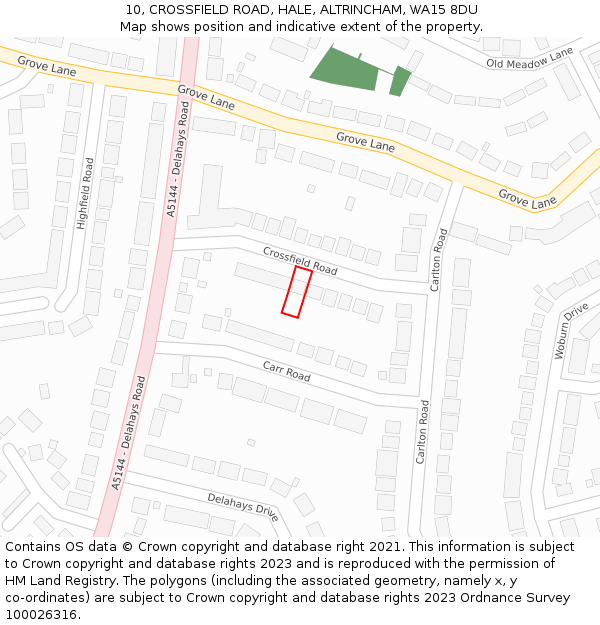 10, CROSSFIELD ROAD, HALE, ALTRINCHAM, WA15 8DU: Location map and indicative extent of plot