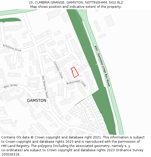 10, CUMBRIA GRANGE, GAMSTON, NOTTINGHAM, NG2 6LZ: Location map and indicative extent of plot