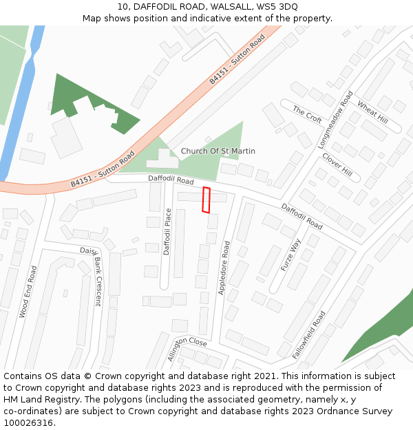 10, DAFFODIL ROAD, WALSALL, WS5 3DQ: Location map and indicative extent of plot