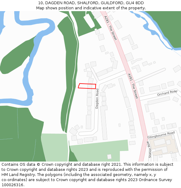 10, DAGDEN ROAD, SHALFORD, GUILDFORD, GU4 8DD: Location map and indicative extent of plot