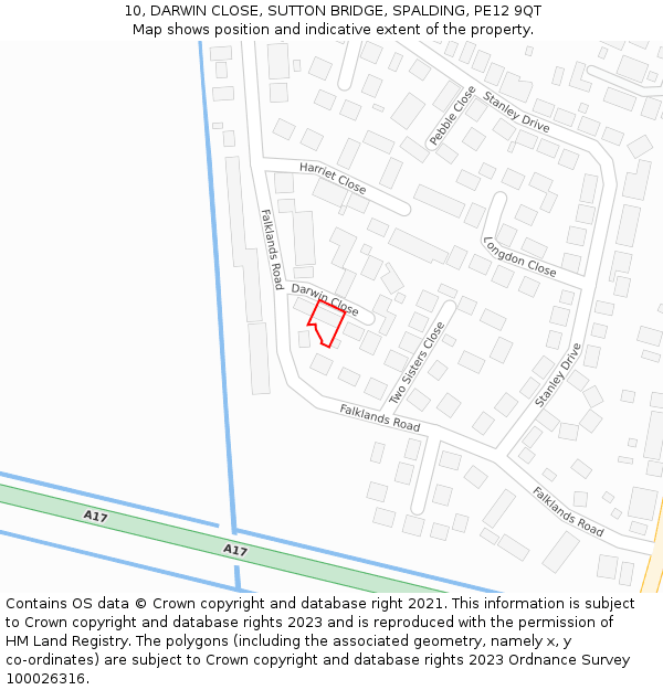 10, DARWIN CLOSE, SUTTON BRIDGE, SPALDING, PE12 9QT: Location map and indicative extent of plot