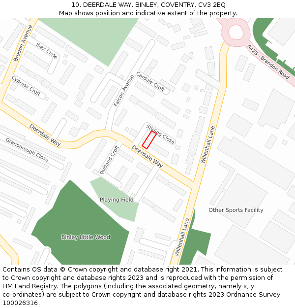 10, DEERDALE WAY, BINLEY, COVENTRY, CV3 2EQ: Location map and indicative extent of plot