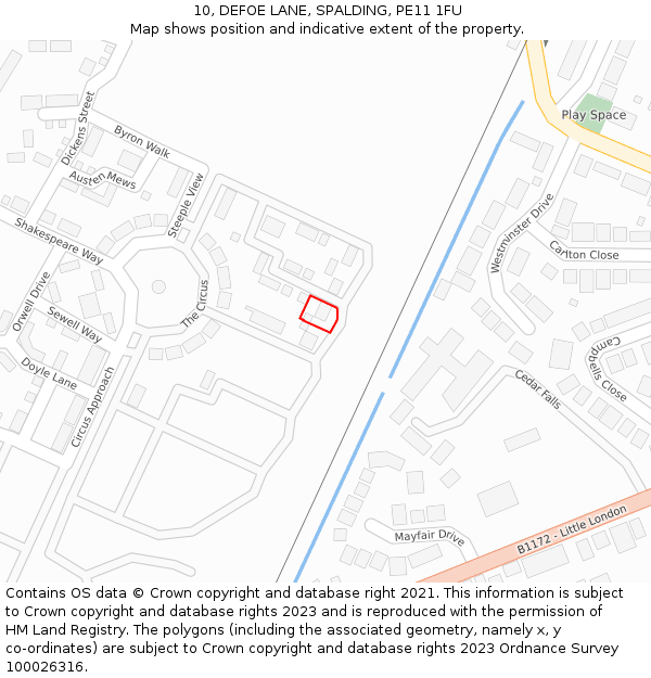 10, DEFOE LANE, SPALDING, PE11 1FU: Location map and indicative extent of plot