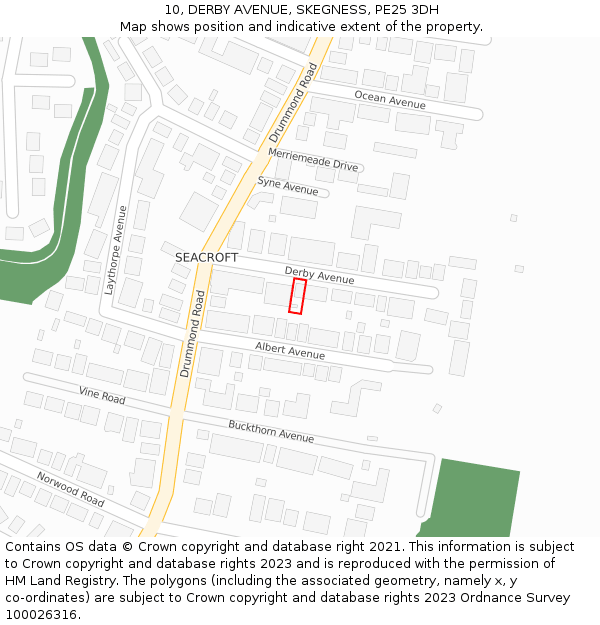 10, DERBY AVENUE, SKEGNESS, PE25 3DH: Location map and indicative extent of plot