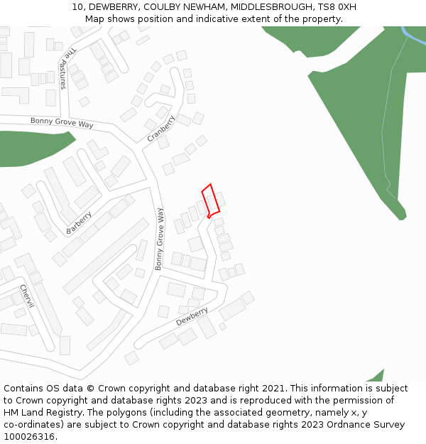 10, DEWBERRY, COULBY NEWHAM, MIDDLESBROUGH, TS8 0XH: Location map and indicative extent of plot