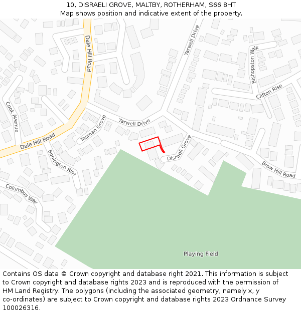 10, DISRAELI GROVE, MALTBY, ROTHERHAM, S66 8HT: Location map and indicative extent of plot