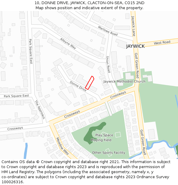 10, DONNE DRIVE, JAYWICK, CLACTON-ON-SEA, CO15 2ND: Location map and indicative extent of plot