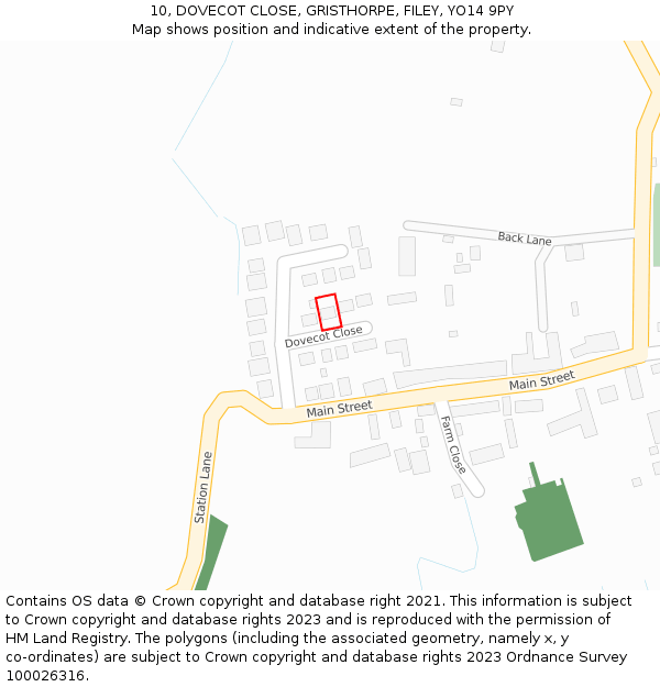 10, DOVECOT CLOSE, GRISTHORPE, FILEY, YO14 9PY: Location map and indicative extent of plot