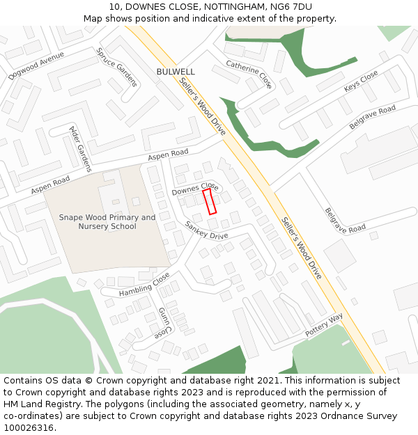 10, DOWNES CLOSE, NOTTINGHAM, NG6 7DU: Location map and indicative extent of plot