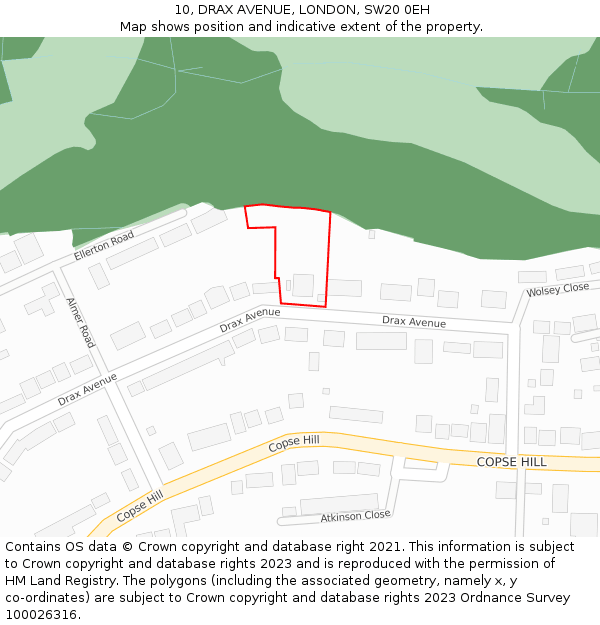 10, DRAX AVENUE, LONDON, SW20 0EH: Location map and indicative extent of plot