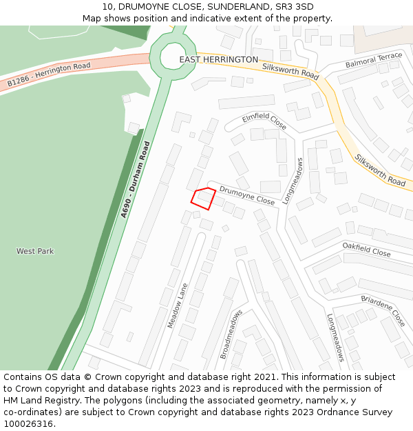 10, DRUMOYNE CLOSE, SUNDERLAND, SR3 3SD: Location map and indicative extent of plot