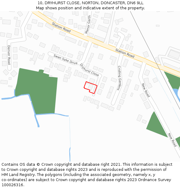 10, DRYHURST CLOSE, NORTON, DONCASTER, DN6 9LL: Location map and indicative extent of plot