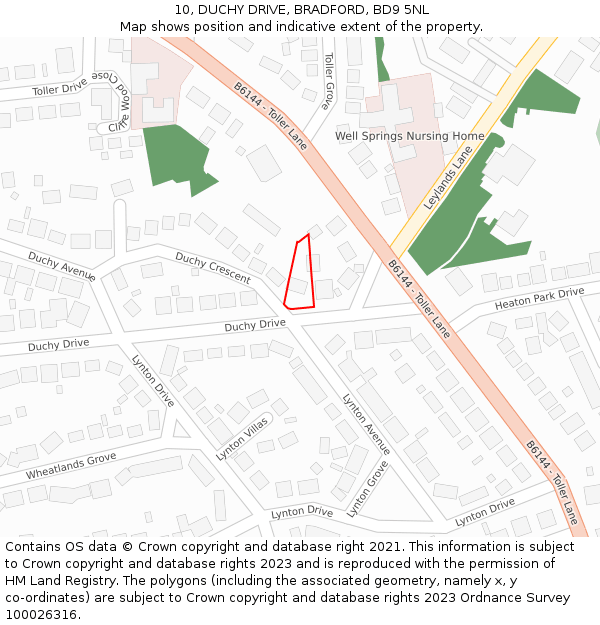 10, DUCHY DRIVE, BRADFORD, BD9 5NL: Location map and indicative extent of plot