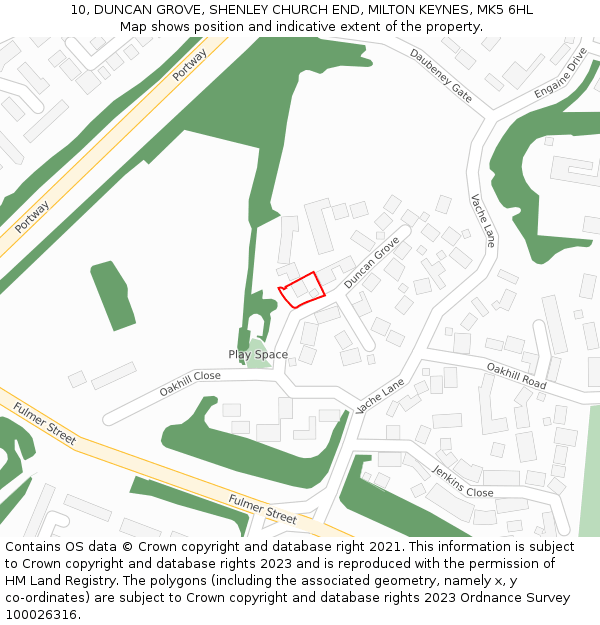 10, DUNCAN GROVE, SHENLEY CHURCH END, MILTON KEYNES, MK5 6HL: Location map and indicative extent of plot