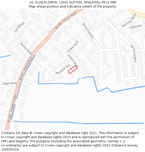 10, DUNLIN DRIVE, LONG SUTTON, SPALDING, PE12 9RR: Location map and indicative extent of plot