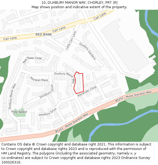 10, DUXBURY MANOR WAY, CHORLEY, PR7 3FJ: Location map and indicative extent of plot