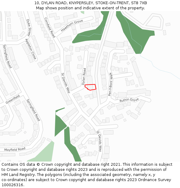 10, DYLAN ROAD, KNYPERSLEY, STOKE-ON-TRENT, ST8 7XB: Location map and indicative extent of plot