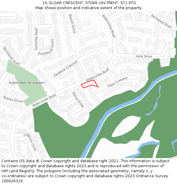 10, ELGAR CRESCENT, STOKE-ON-TRENT, ST1 6TG: Location map and indicative extent of plot