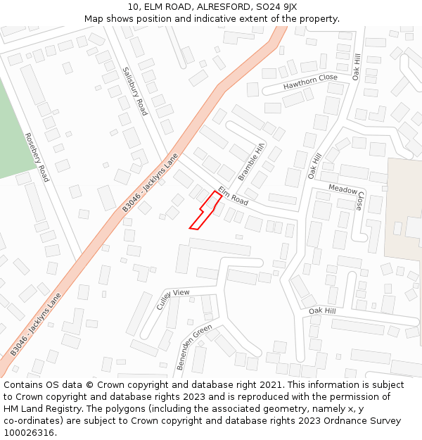 10, ELM ROAD, ALRESFORD, SO24 9JX: Location map and indicative extent of plot