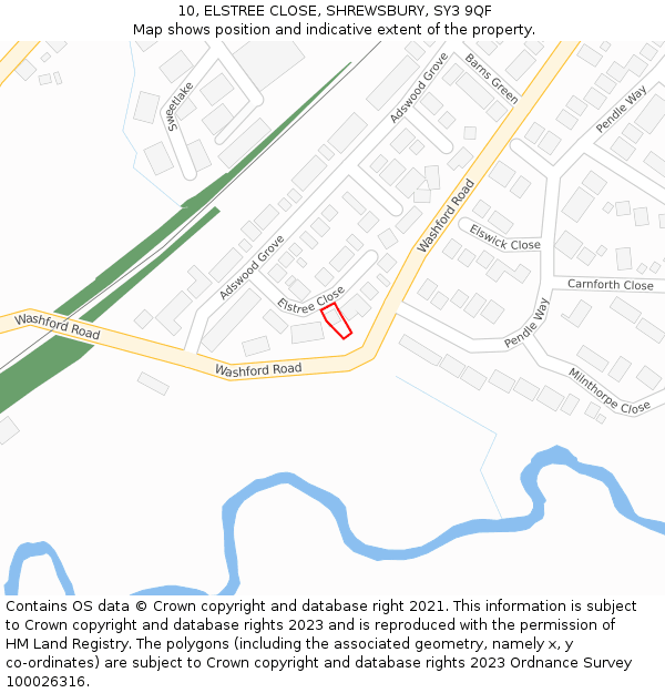 10, ELSTREE CLOSE, SHREWSBURY, SY3 9QF: Location map and indicative extent of plot