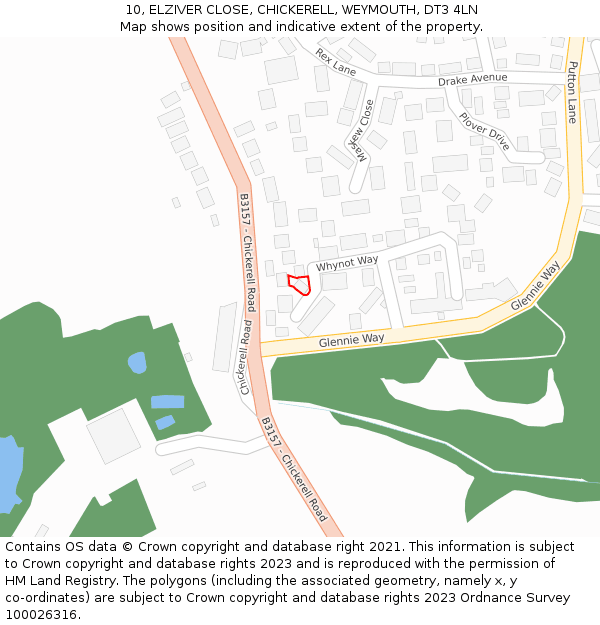 10, ELZIVER CLOSE, CHICKERELL, WEYMOUTH, DT3 4LN: Location map and indicative extent of plot