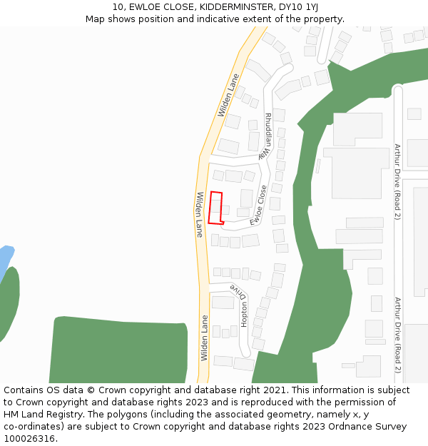 10, EWLOE CLOSE, KIDDERMINSTER, DY10 1YJ: Location map and indicative extent of plot